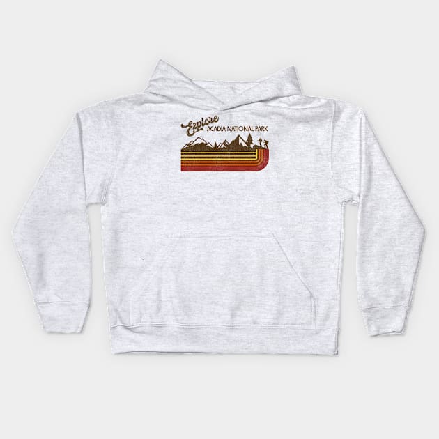 Explore Acadia National Park Retro 70s/80s Stripe Kids Hoodie by darklordpug